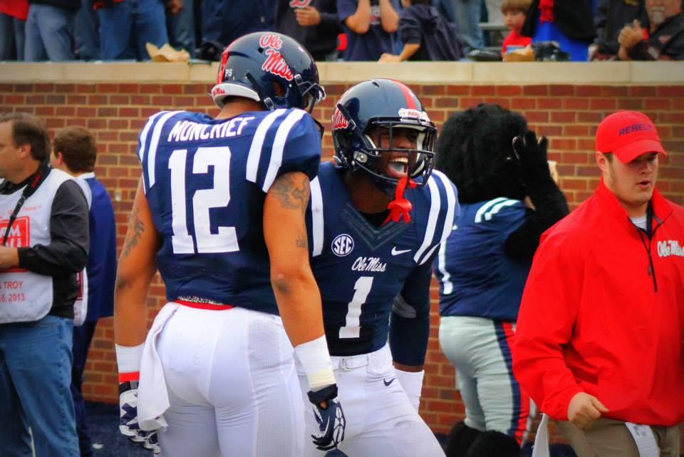 Laquon Treadwell and Donte Moncrief celebrate after a Treadwell touchdown / Photo by Seph Anderson