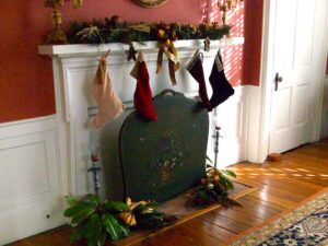 The stocking are hung from the mantle with care inside Cedar Oaks. 