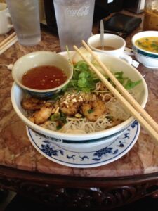 Grilled shrimp vermicelli bowl at the Dong Phoung Restaurant in New Orleans East. Photo by Waverly McCarthy