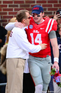 Wallace and Freeze hug before the Egg Bowl. / Photo by Chuck Barnes