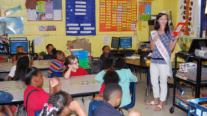 France Beard reads to a second-grade class at Quitman Elementary School. Photo courtesy UM Communications