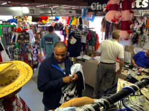 University of Mississippi students wait in line to rent costumes for Halloween.  The bulk of Jo's clientele are students from Ole Miss, however, the local community still makes up a significant part of those whom Jo provides costumes to.  