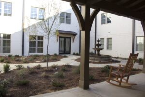 The Blake boasts several outdoor sitting areas for residents and backs up to a large wooded area with an abundance of wildlife.  Executive director Jim McArthur says that he hopes the residence home will begin a community garden in the coming year.  