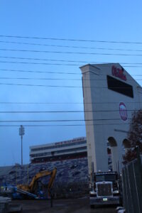 Vaught-Hemingway Stadium North end zone is under construction. Photo: Emily Newton