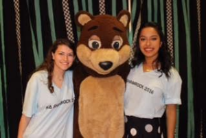 Kappa Delta Sorority Members with STAN the bear. STAN the bear is the Oxford Exchange Club's mascot, and stands for "Stop The Abuse Now"