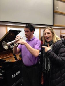 Mississippians Jazz Ensemble member Jamie Geoghagen with world famous trumpeter Ingrid Jensen.