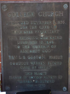 Another plaque outside of College Hill Presbyterian Church