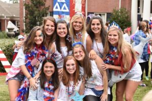 Stennet (second from top left) celebrates Bid Day with Tri Delta sisters.