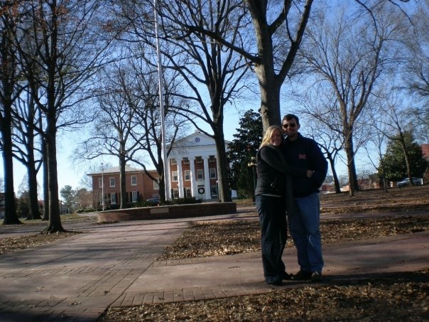 Johnny and Emily Darnell in front of the Lyceum at Ole Miss.