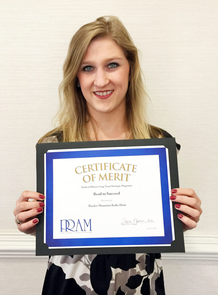 Randall Haley, writer and social media editor with HottyToddy.com and her award received at that annual state PRAM luncheon.