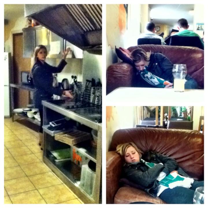 A collage of Miller Heiman’s and her friend’s experience at the hostel in Dublin, Ireland on St. Patrick’s Day.