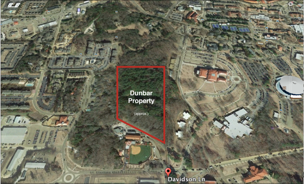 Screenshot of Google Earth view of Dunbar property approximately outlined. 
