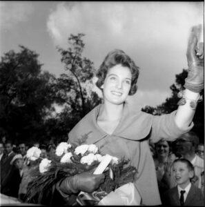 Linda Meade upon her return to Ole Miss after winning the 1960 Miss America title. Mary Ann Mobley, also of Ole Miss, had won the 1959 title.