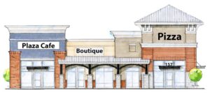 The proposed idea of the front of the buildings in South Lamar Court. 
