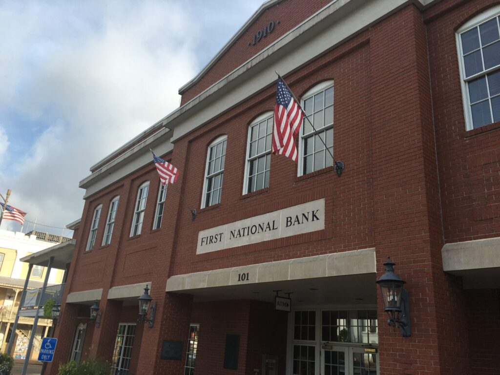 First National Bank had their flags out!