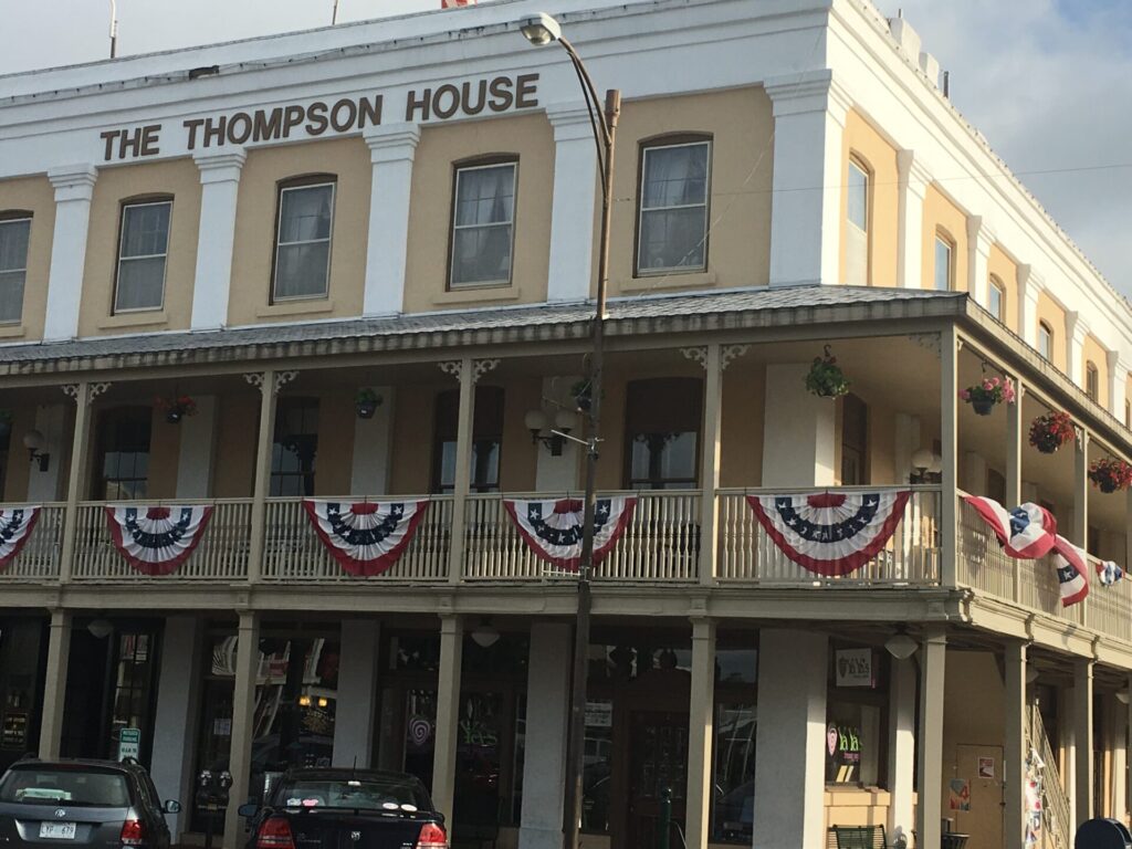 The Thompson House's red, white and blue banners added to the celebration.