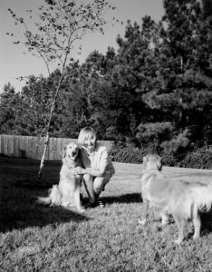 Karen Brown with her beloved dogs.