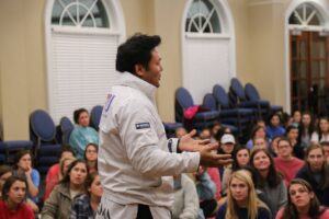 Master Ra teaches a self-defense course to Alpha Delta Pi ladies. (Photo from Facebook.com / TEAM RA Martial Arts) 