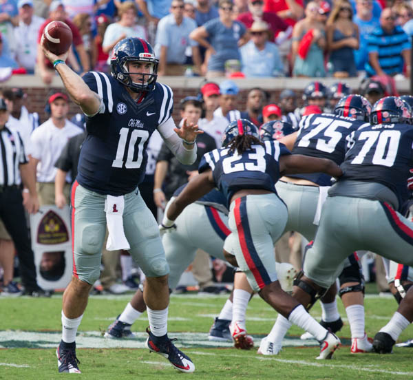 Ole Miss' Chad Kelly throws downfiled.