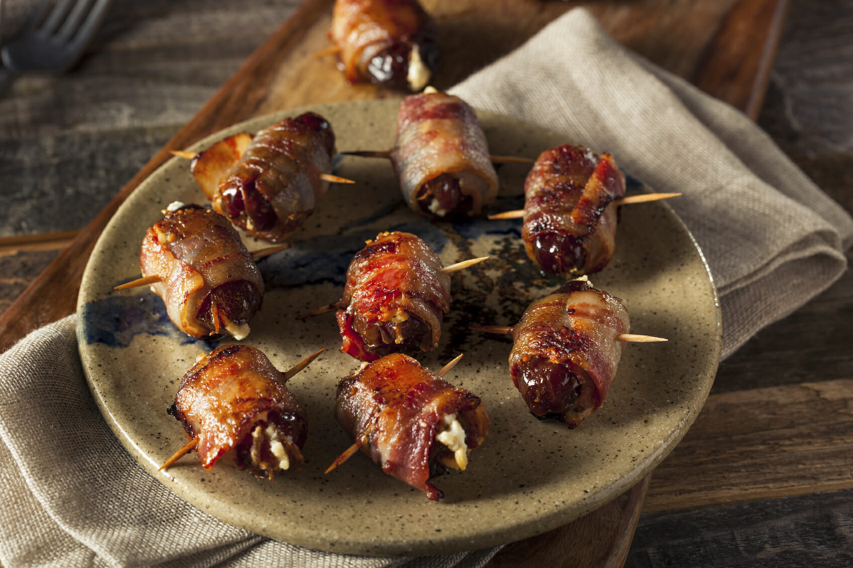 Homemade Bacon Wrapped Dates with Goat Cheese