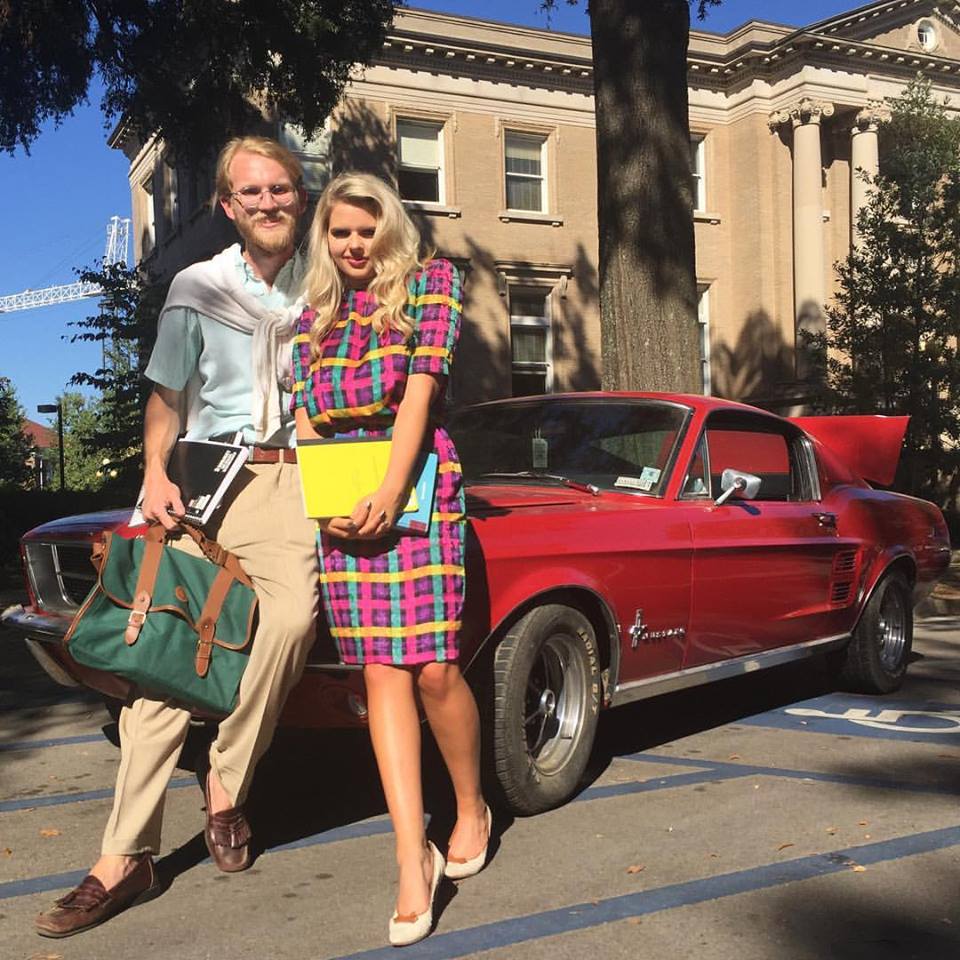 Ole Miss students Timothy Steenwyk and Alex Presley pose as extras on the set of "It's Time" 