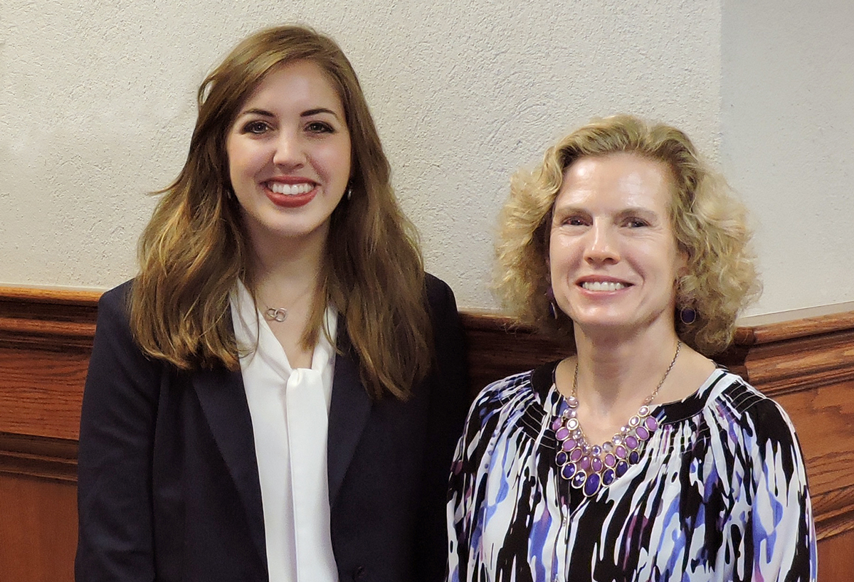 Clancy Smith (left), a 2015 graduate of The Meek School, returned to campus to speak to Senior Lecturer Robin Street’s (right) public relations class about her job as House Information Officer for the Mississippi House of Representatives. Photo by Taylor Lewis.