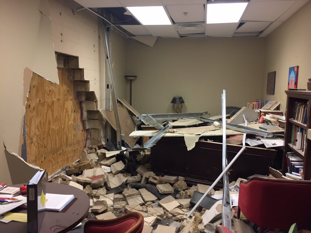 Dr. Steinle's office impacted by the crash 