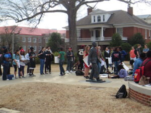 Hundreds of students attended a rally this afternoon at the James Meredith statue behind the Lyceum. 