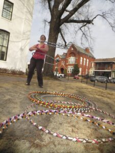 Christina Coleman can be found hooping on the Square at the Oxford Maker's Market on the first Saturday of each month.
