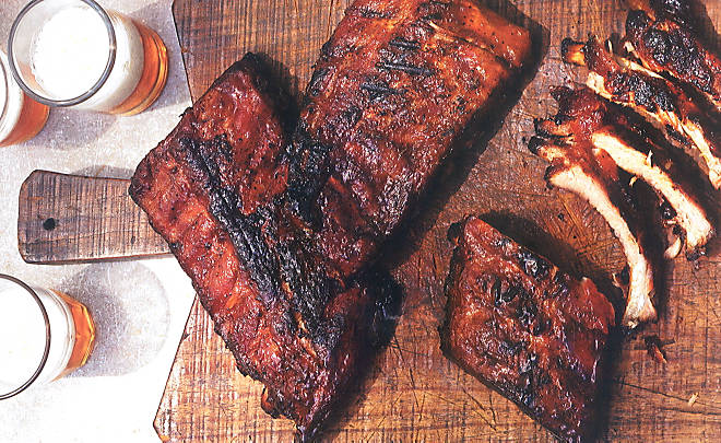 This photo, from D'Artagnan (dartagnan.com) shows ribs finished with coffee barbecue sauce.