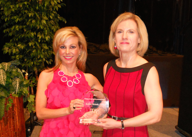 Robin Street, (on right) Meek School of Journalism and New Media lecturer, who coordinates the School’s PR program, was presented the Professional Achievement Award from the Public Relations Association of Mississippi by PRAM President Shannon Coker. The award, given to one PR professional yearly, is given for outstanding achievements in the profession of PR.