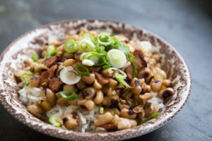 A delicious helping of Hoppin' John (served primarily on New Year's Day for good luck)! 