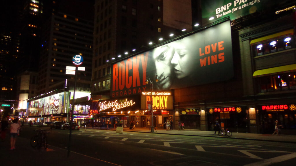 Broadway illuminated at night