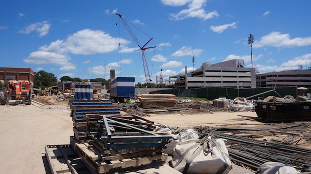 A new parking garage is being built next to Vaught-Hemingway Stadium to accommodate both ballgame and weekly parking needs on campus. 