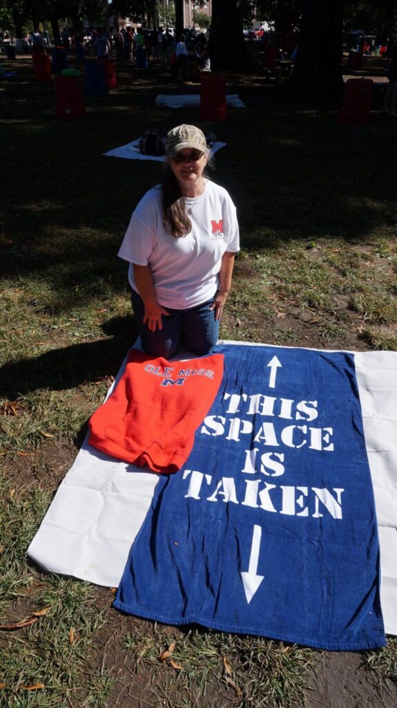 A tailgater stakes her claim. 