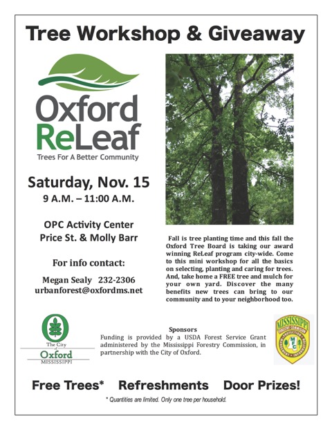 Flyer provided by Tree Board of Oxford 