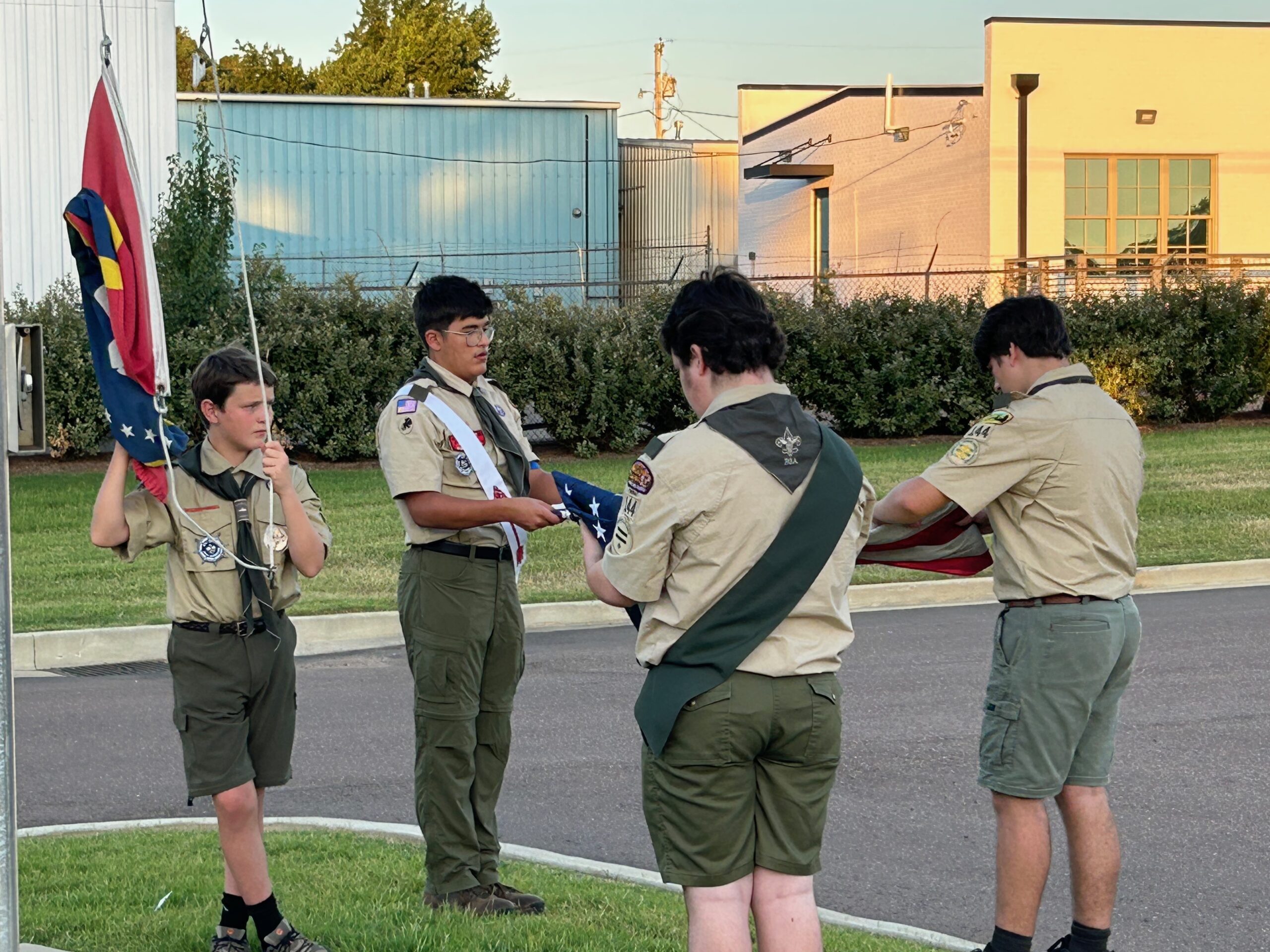 Boy Scout Troop 144 Replaces Worn Flag at North East Power 