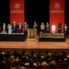 Phi Kappa Phi Ceremony in Ford Center with people standing on stage.