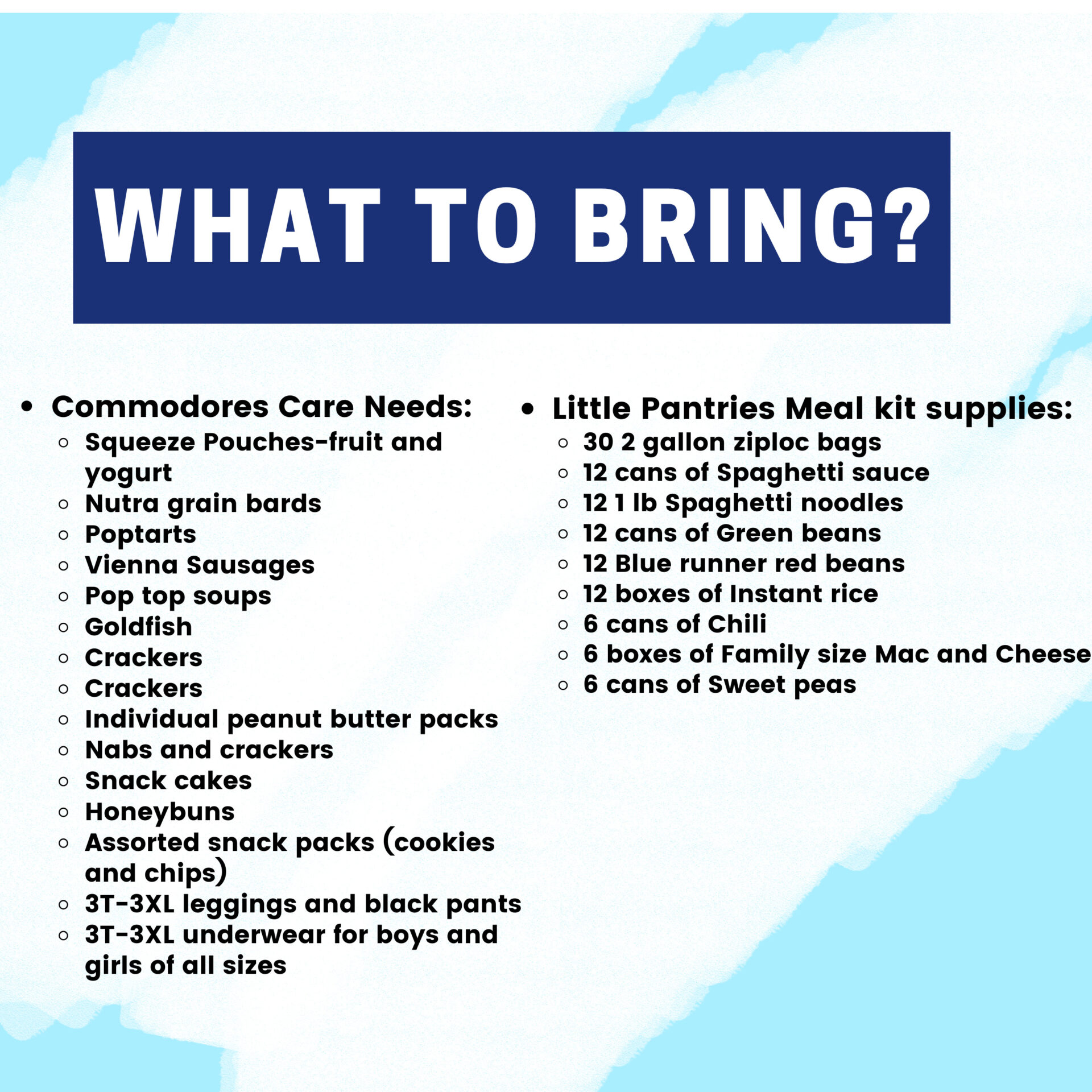 OPD Collecting Donations for Commodores Care, Little Pantries on Friday 