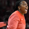 Rebels coach Yolett McPhee-McCuin during a game with Arkansas in 2023