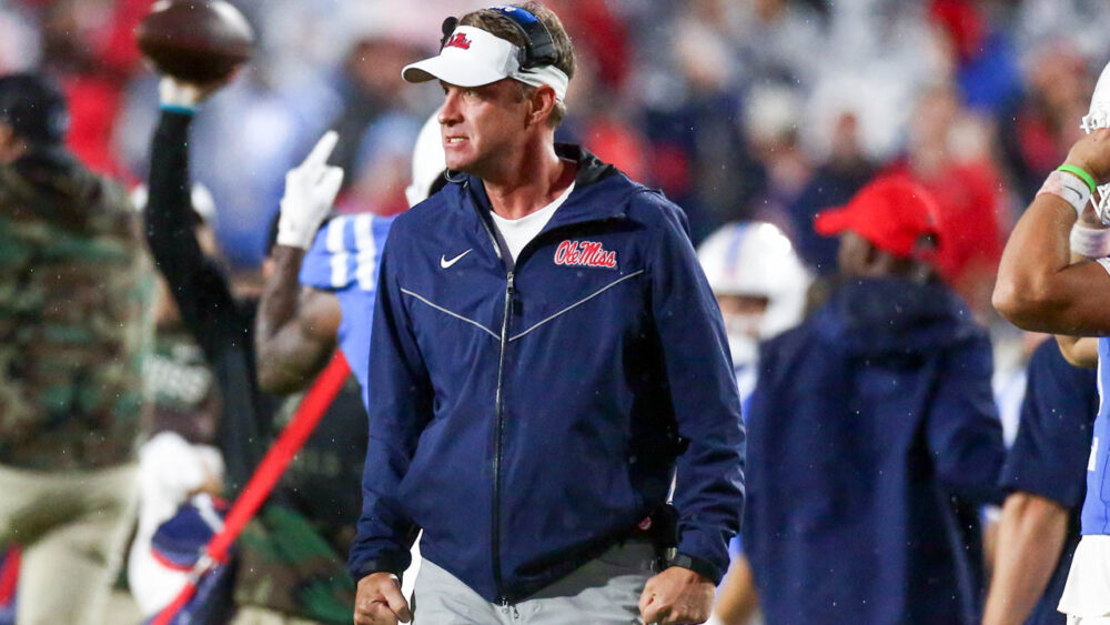 Ole Miss coach Lane Kiffin reacts during the second half against Georgia