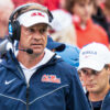 Rebels coach Lane Kiffin on the sidelines against Arkansas