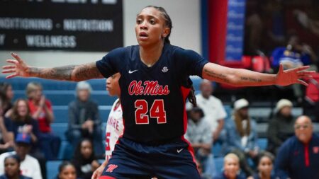 Ole Miss Madison Scott on defense against Delaware State