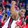 Ole Miss guard Matthew Murrell (11) reacts after a basket during the second half against Oral Roberts