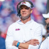 Ole Miss Rebels coach Lane Kiffin looks on against the Florida Gators