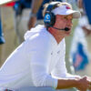 Rebels coach Lane Kiffin looks on against Florida