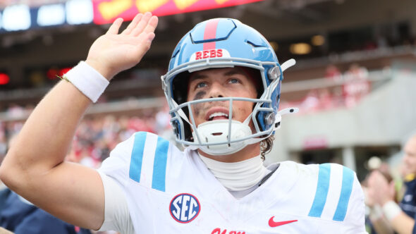 Ole Miss quarterback Jaxson Dart in game against Arkansas