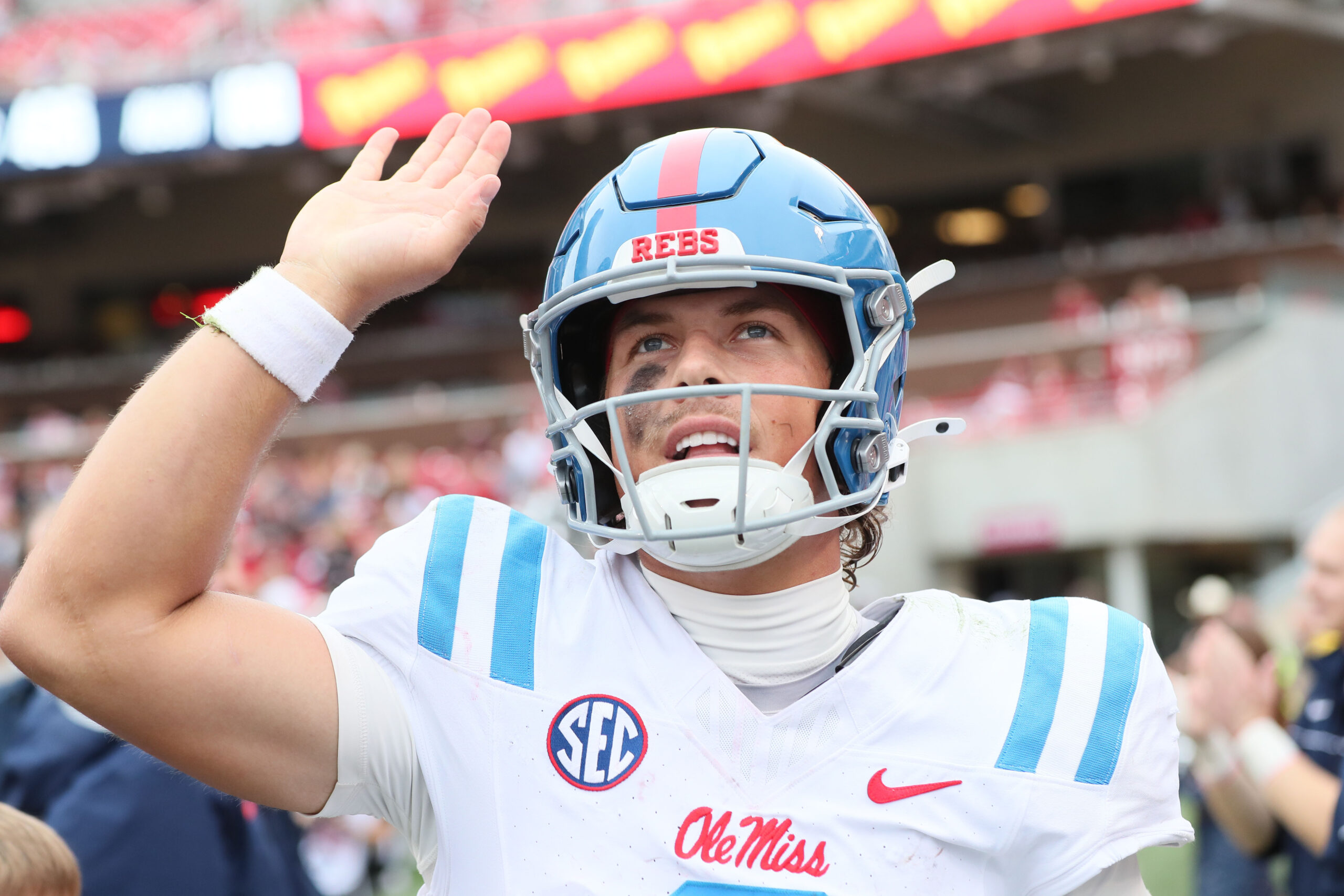 Ole Miss quarterback Jaxson Dart in game against Arkansas