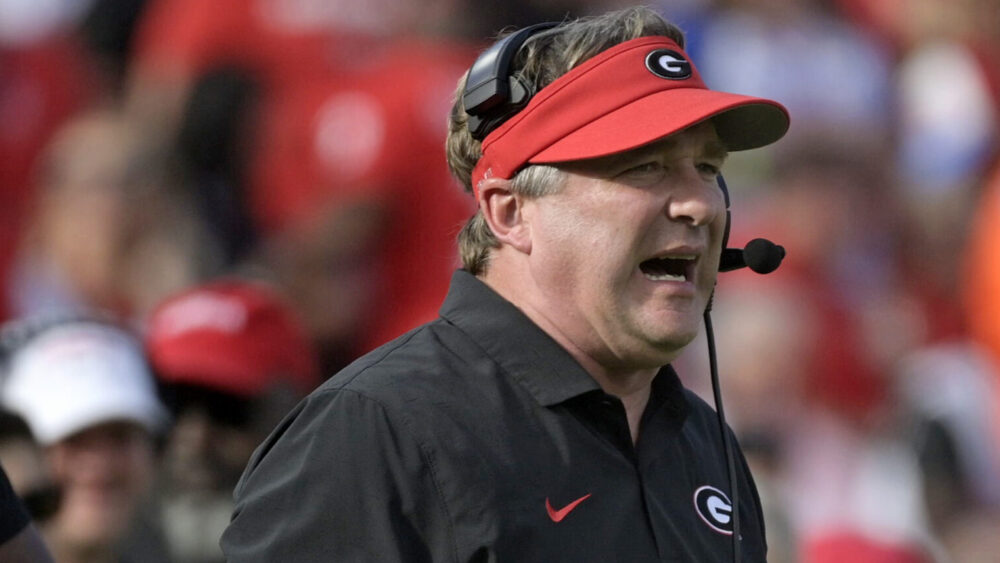 Georgia Bulldogs coach Kirby Smart during the first quarter against the Florida Gators