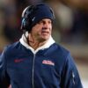 Ole Miss coach Lane Kiffin yells during the Egg Bowl game against Mississippi State